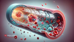 Illustration of a blood vessel with nitric oxide production