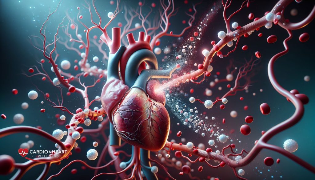 Illustration of cardiovascular system and nitric oxide effects